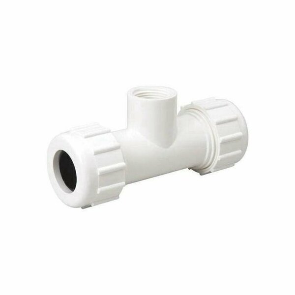 King Brothers NDS Pipe Tee, 1/2 x 3/4 in, Compression x FNPT, PVC, White, SCH 40 Schedule, 150 psi Pressure CRT-0750-T
